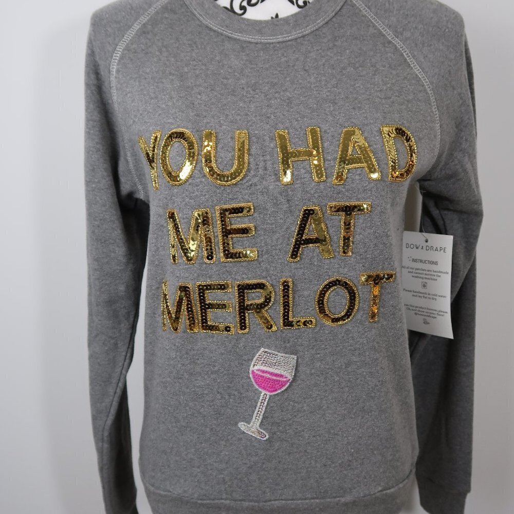 Bow & Drape You Had Me At Merlot Sequin Sweatshirt - Picture 6 of 8